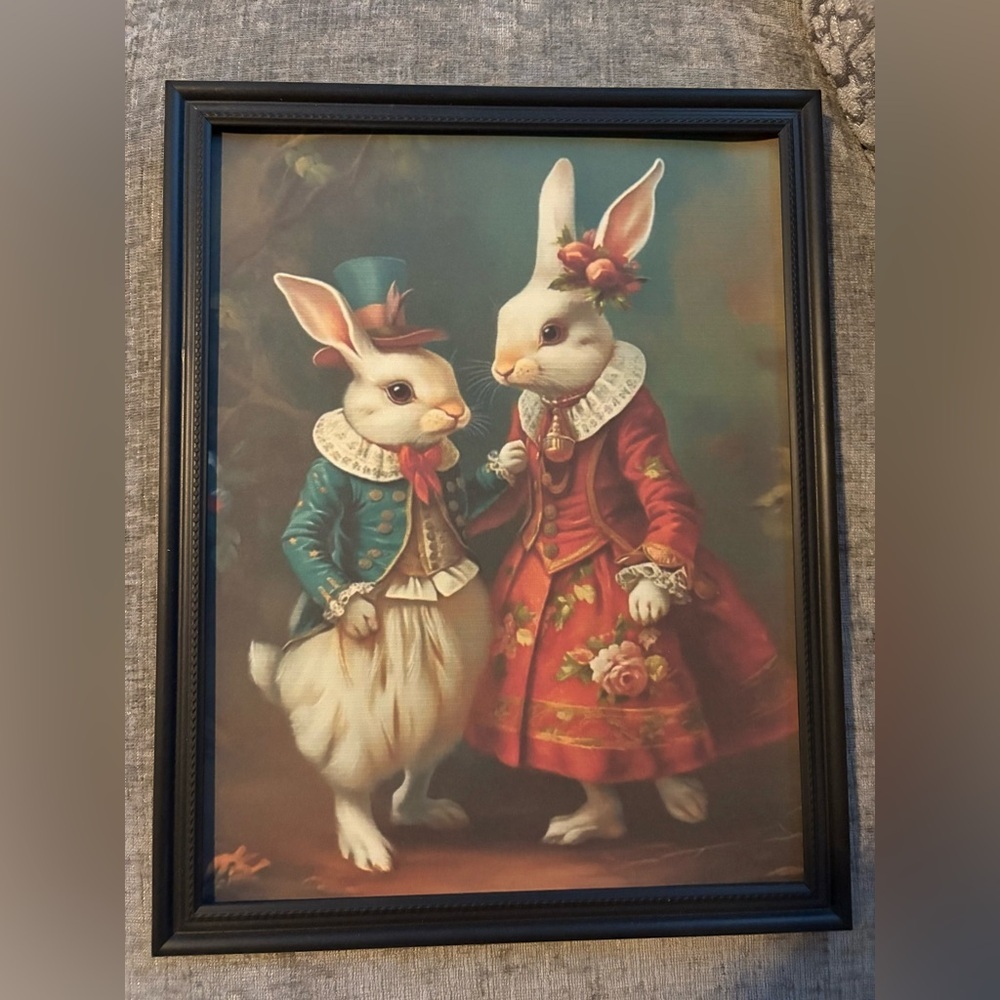 Framed 8x10” Print of Victorian Rabbits, Victorian Print, Spring Bunny Print